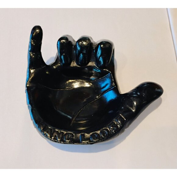 Vtg Coco Joe's Black Lava Hang Loose Hand Trinket Dish Tray Hawaii OG Sticker - Picture 1 of 6